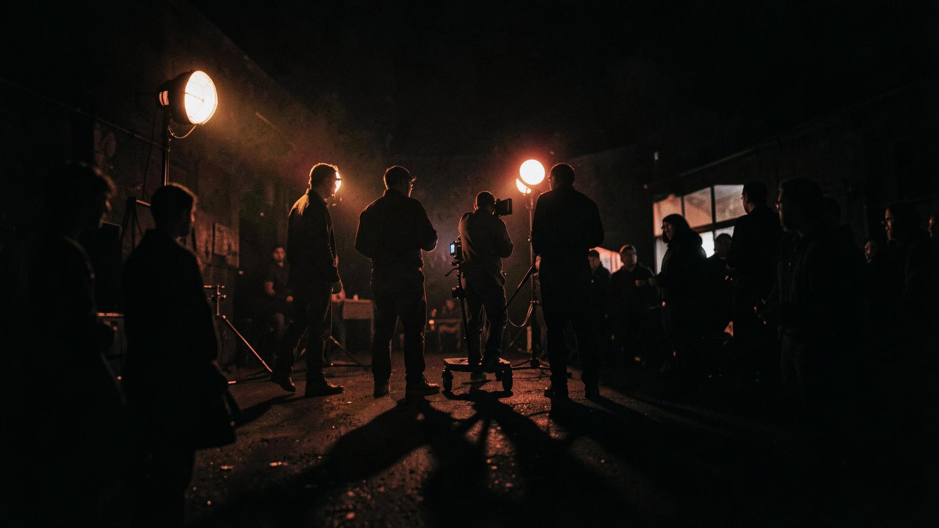 Tournage de nuit sur un plateau de cinéma